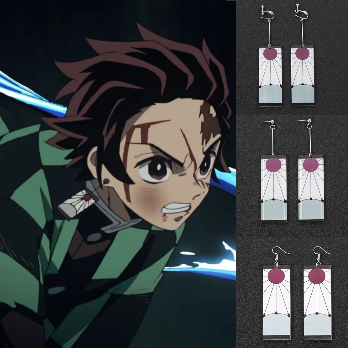 Demon Slayer Earrings 2021 Trend Anime Kimetsu no Yaiba Kamado Tanjirou  Earrings Zinc Alloy Cosplay Accessory Party Gift