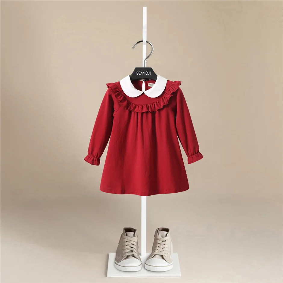 New Kids Long Sleeve Dresses Girls Red Printed Princess Dress Autumn WinterChildren Clothing 2 7 Years Girl Elegant Outfits | Детская