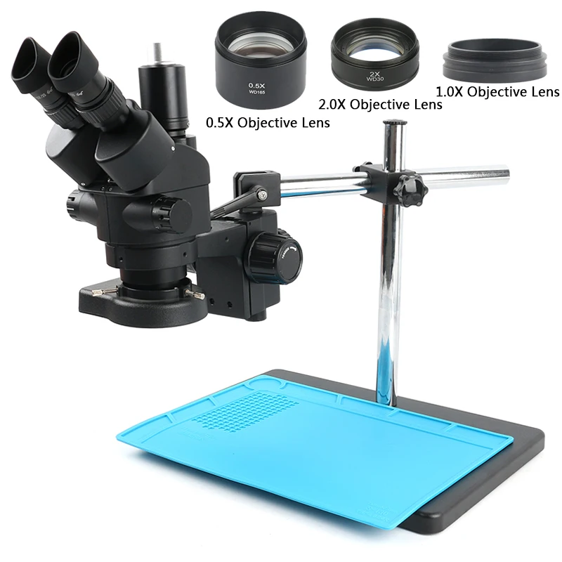 

7X-45X Continuous Zoom Simul-focal Trinocular Stereo Microscope 144 LED Microscopio Light For PCB Solder Repair Lab Test