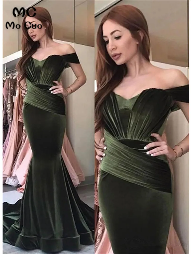 Teal Long Evening Dress Off Shoulder Prom Dresses Velvet Vestido de festa longo Sweep Train Mermaid Teal Prom evening dresses - Цвет: Teal