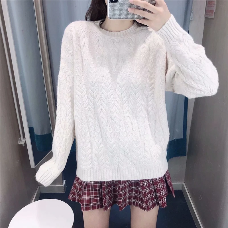 Женский трикотажный свитер OMIKRON однотонный пуловер с круглым вырезом на осень и