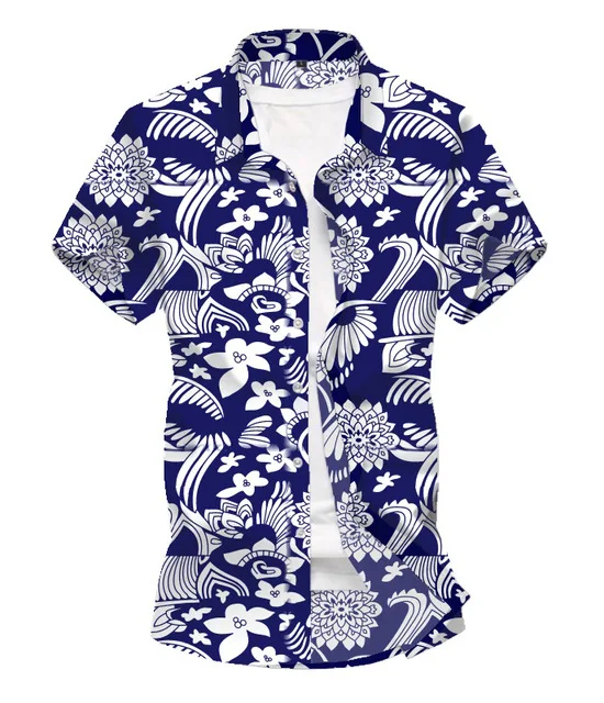 Мужская блузка, рубашки с длинным рукавом, приталенная рубашка с цветочным принтом, мужская повседневная Пляжная гавайская рубашка с коротким рукавом, осенняя мужская рубашка - Цвет: 06