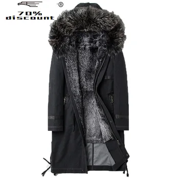 

Real Fur Men Winter Jacket Parka Rabbit Fur Liner Denim Long Coat Fox Fur Collar Plus Size Veste Homme Hiver 85888KJ2554