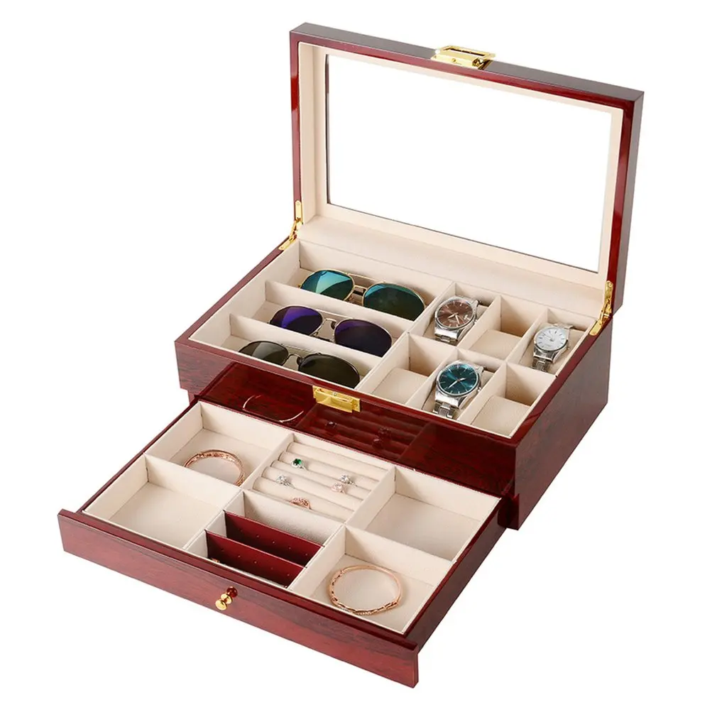 

20 Grids Solid Red Wooden Watch Box Jewelry Box Jewelry Display Organizer Case Watches Sunglasses Storage Box Caja Reloj Hot