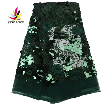 

Embroidery Silver Sequin Lace Fabric Flower Sequin 3D Flower Lace Embroidered Fabric Latest Beads Design in Nigeria AMY2678