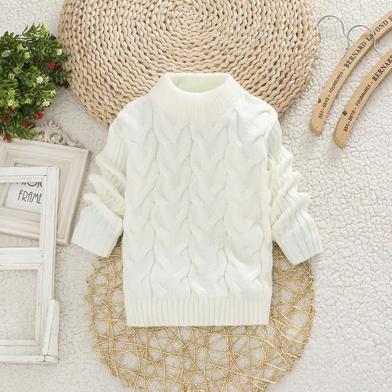 

Children White Sweater Girls Fall And Winter Clothes BOY'S High Low Collar Thick Base Black Sweater Big Boy Knitted Sweater