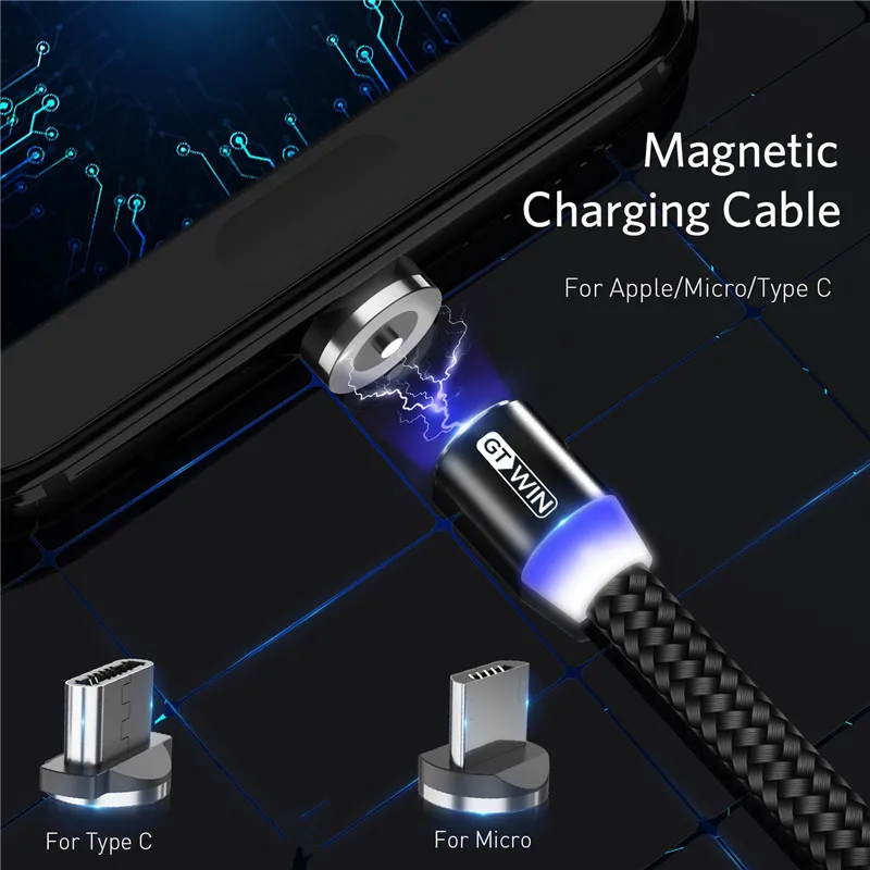 GTWIN Magnetic Micro Type C USB Cable Fast Charging Cable Magnet Charger Data Charge USB Cable For Samsung S10 S9 S8 Plus