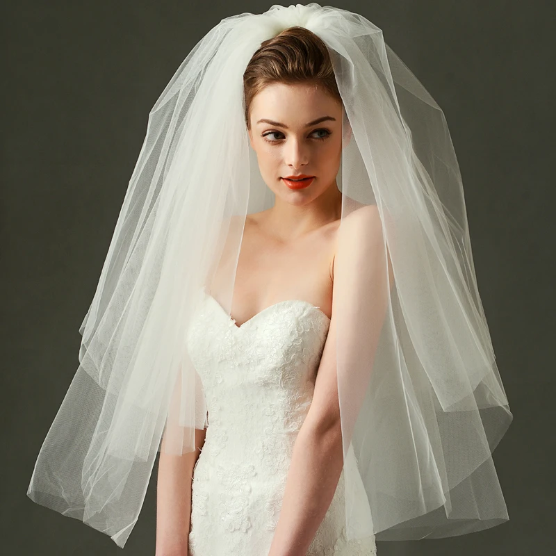 Two Tiers Tulle Bride Elbow Length Wedding Veil with Appliqued Trim –  BestWeddingVeil