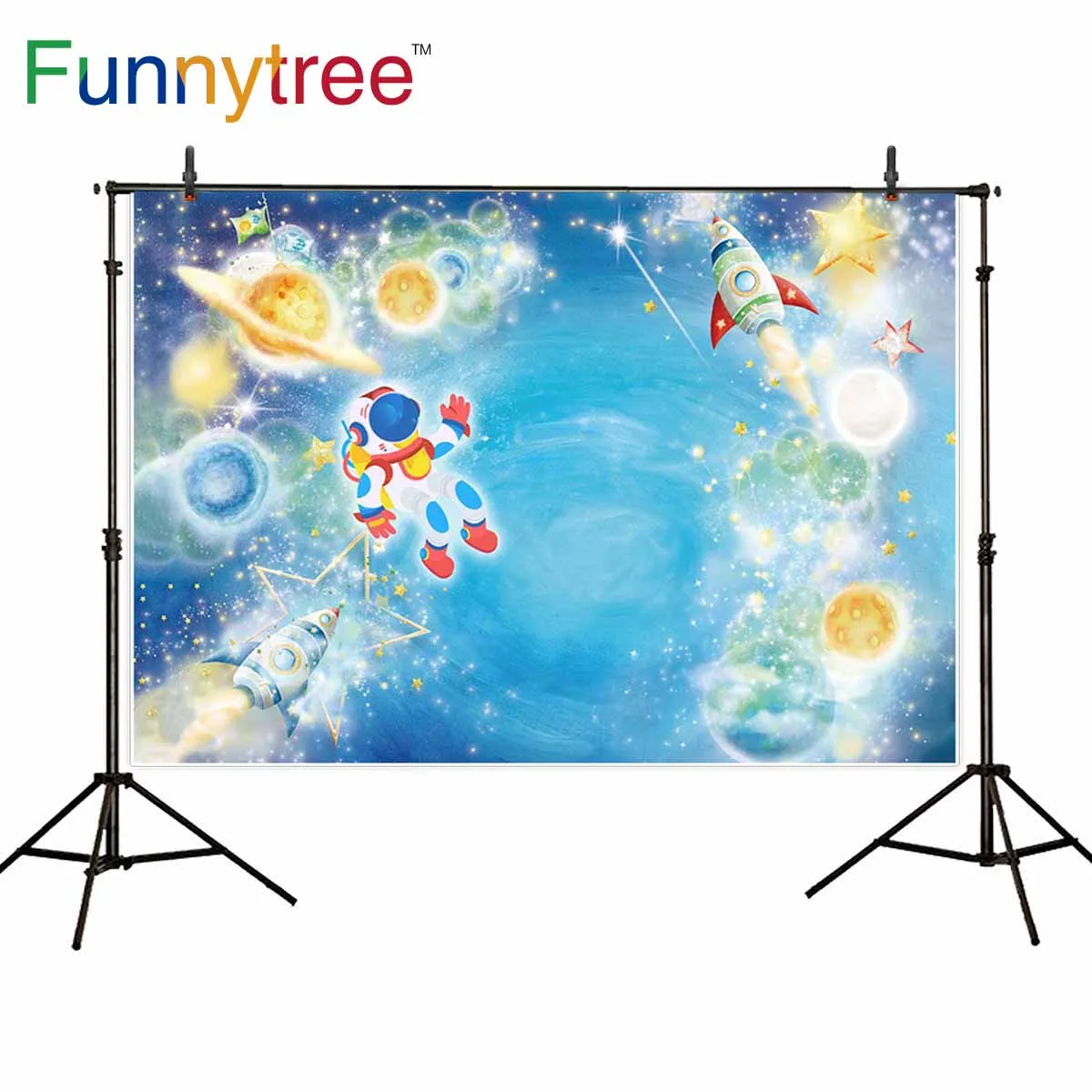 Фон для фотосъемки Funnytree детский фон дня рождения с блестками детей астронавт