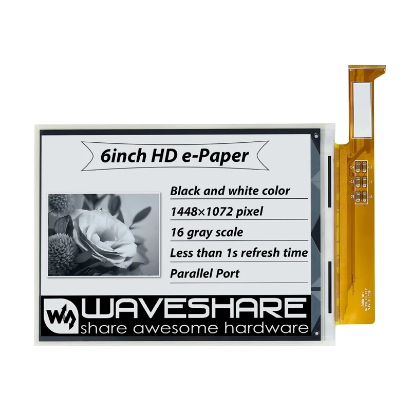 

Waveshare 6 Inch E-Paper Ink Screen Bare Screen,HD 1448 x 1072, Resolution Black and White 16 Gray Levels