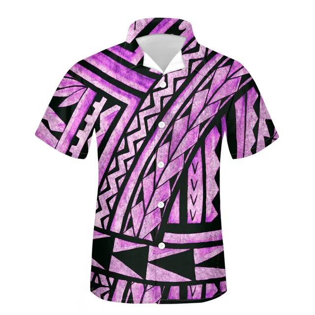 FORUDESIGNS Summer Men Shirts Polynesian Tribe Design Casual Loose Beach Camisas Oversized Chemise Homme V-neck Men Clothing Hot Brown