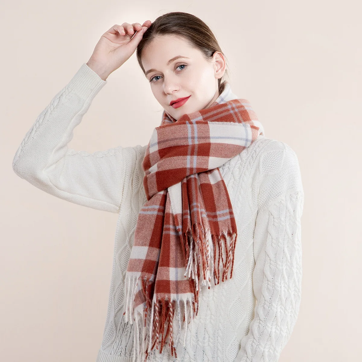 

Autumn and winter plaid fringed scarf ladies cashmere new shawl scarf generation