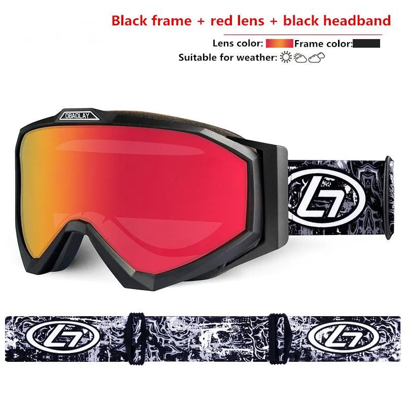 Black Red Унисекс, противотуманные лыжные очки для мужчин и женщин, лыжные очки, очки для сноуборда, двухслойные очки для беговых лыж, зимние лыжные очки - Цвет: Black Red