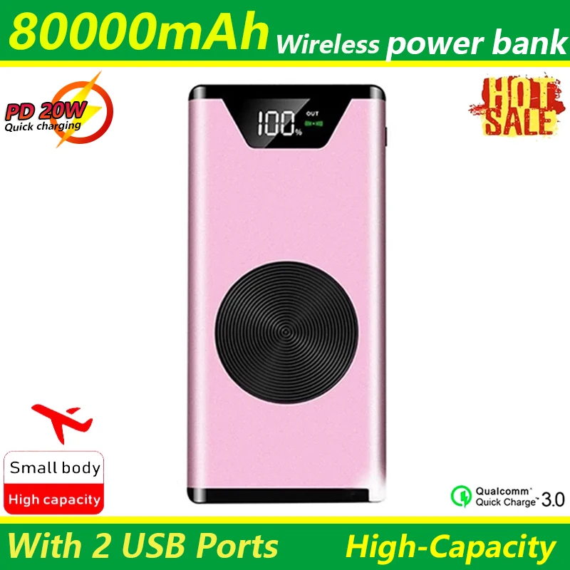 80000mAh Wireless Fast Charging Portable Power Bank with Digital Display 2 USB External Battery Batteries for IPhone Xiaomi Mi | Мобильные