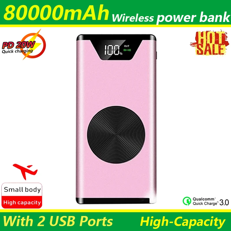 80000mAh Wireless Fast Charging Portable Power Bank with Digital Display 2 USB External Battery Batteries for IPhone Xiaomi Mi good power bank