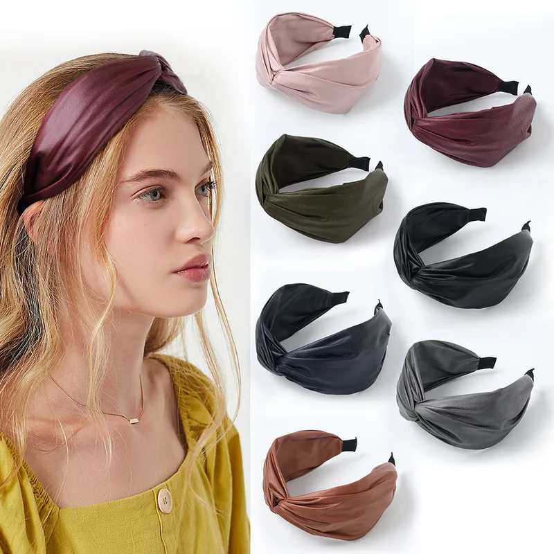 

Fashion Hairband Bow Knot Leather Headband Women Colorful Solid Color Hair Bands for Girls Hair Hoop Headbands Hair Accessories