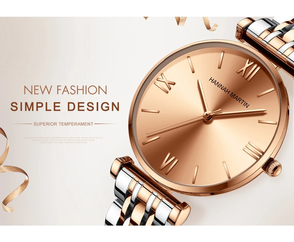 Simple Fashion Stainless Steel Women Watch Rose Gold Elegent Japan Movement Quartz Wristwatch Simple Round Dial Bracelet Watch