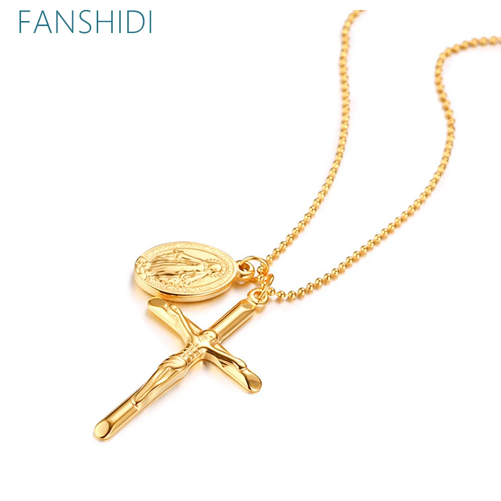 Женское ожерелье с кулоном в виде Креста Иисуса FANSHIDI винтажная цепочка из