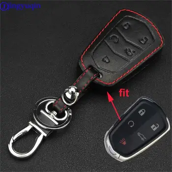 

jingyuqin Remote 5 Buttons for Cadillac 2015 2017 Genuine Leather Car Key bag