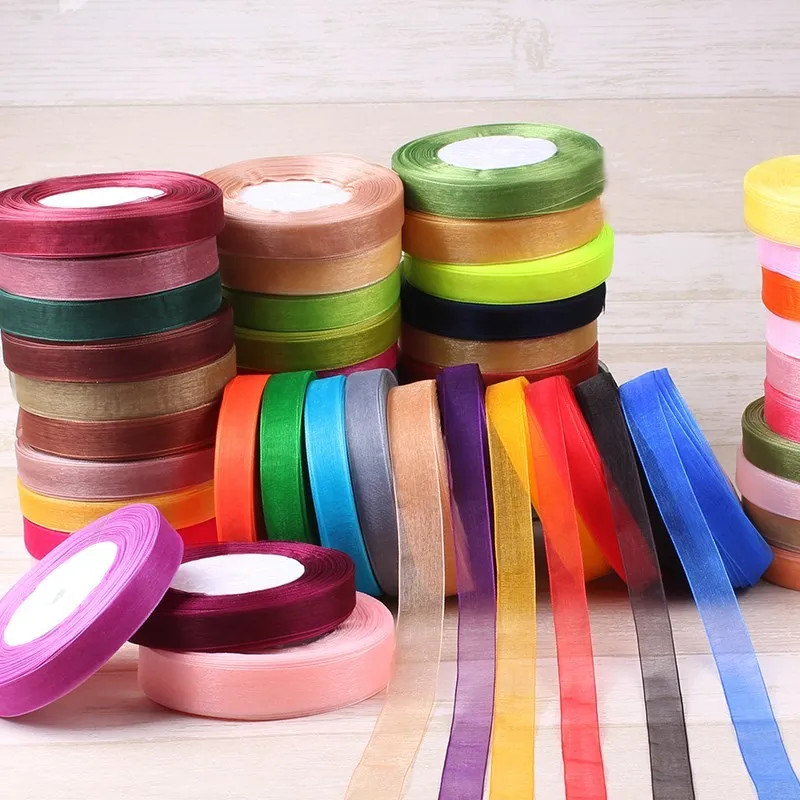 Organza Ribbon 12mm-40mm 50yards for Wrapping Christmas Party Home DIY Gift Packaging Wedding Decoration Tapes Handmade Fabric
