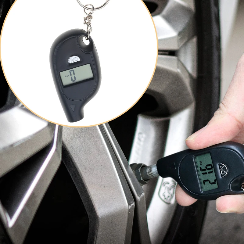 

Mini Keychain Style Tire Gauge Digital LCD Display Car Tyre Air Pressure Tester Meter Truck Auto Motorcycle RV Tire Safety Alarm