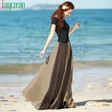 Женская пляжная газовая длинная юбка с высокой талией, прошитая свободная модная женская юбка, Повседневная дышащая женская юбка размера плюс для вечеринки