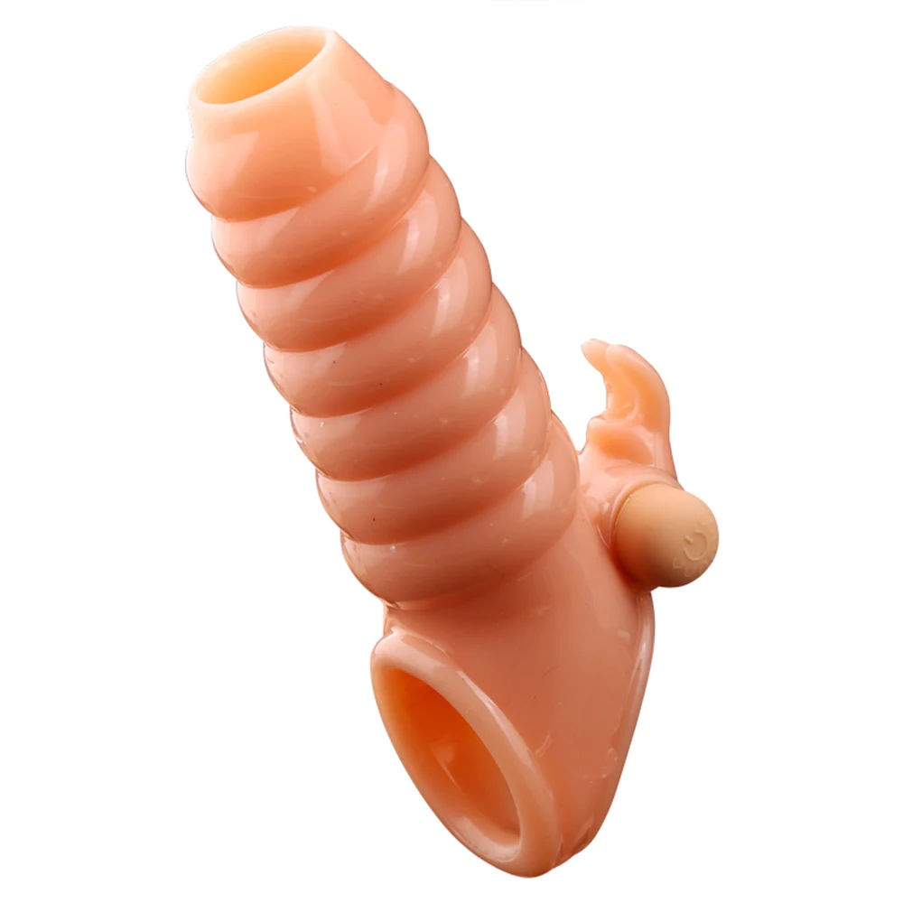 Vibrating Penis Sleeve Cock Ring Condom Extender For Men Delay Ejaculation Chastity Cage Erotic Sex Toy | Красота и здоровье