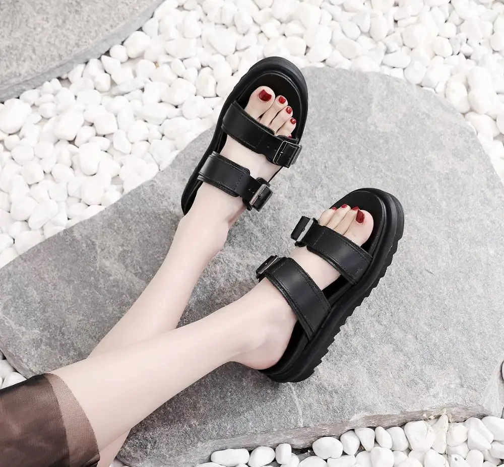 

.Women Sandals Myles Platform Slide Doc Leather Summer Shoes Martins Ladies Buckle Strap High Quality Casual Women Sandals 2020