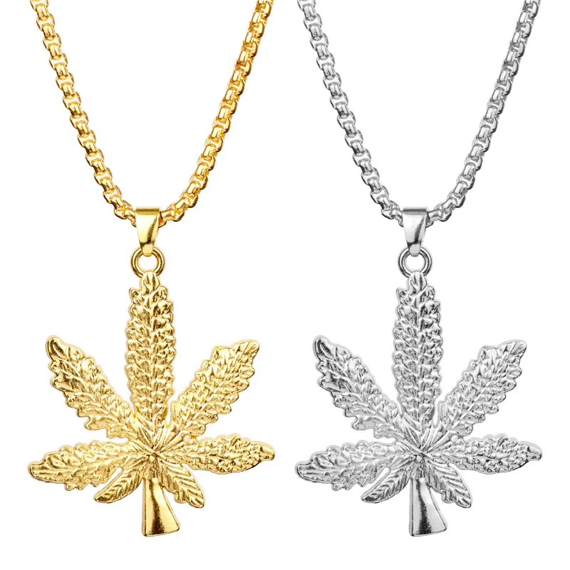 Fashion Men Women Golden Silvers Alloy Hemp Leaf Pendants Necklace Weed Chains Hip Hop Bling Jamaica Jewelry Necklaces Gifts | Украшения и