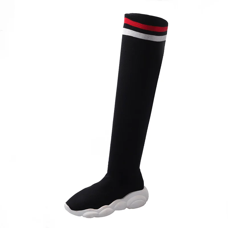 Slip on Sneakers Women Socks Boots Round Toe Over The Knee Boots Women Botas Mujer Rubber Flat Platform Women High Boots