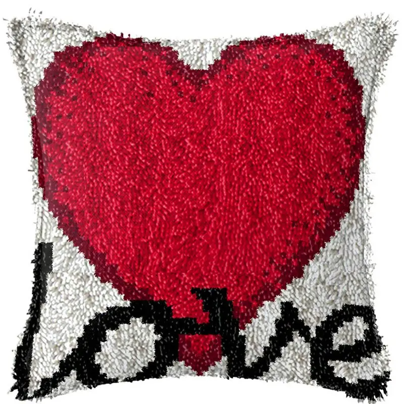 Heart Latch Hook Wool Pillow Rug DIY Cross Stitch Kit