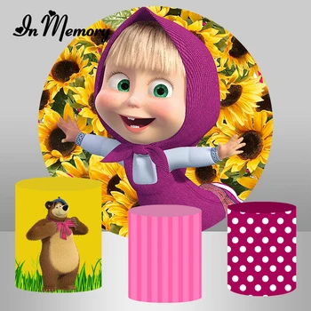 

Round Photography Backgrounds Cartoon Masha and bear Kids Birthday Party Backdrop Circle Jungle Adventure Photo Studio Banner