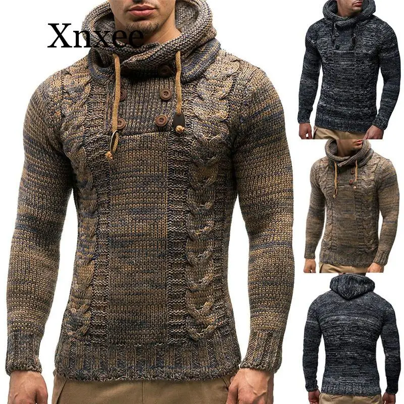Autumn Winter Men Hooded Sweaters Male Sweater Jumper Men Fashion Casual Slim Mens Sweaters  Basic Knitwear Clothes Vintage