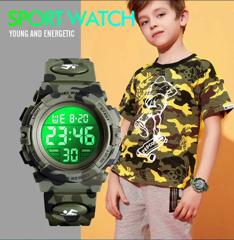 SKMEI модные детские часы спортивные детские часы 5 бар водонепроницаемые красочные огни час камуфляж детские часы Relogio Infantil часики для мальчиков