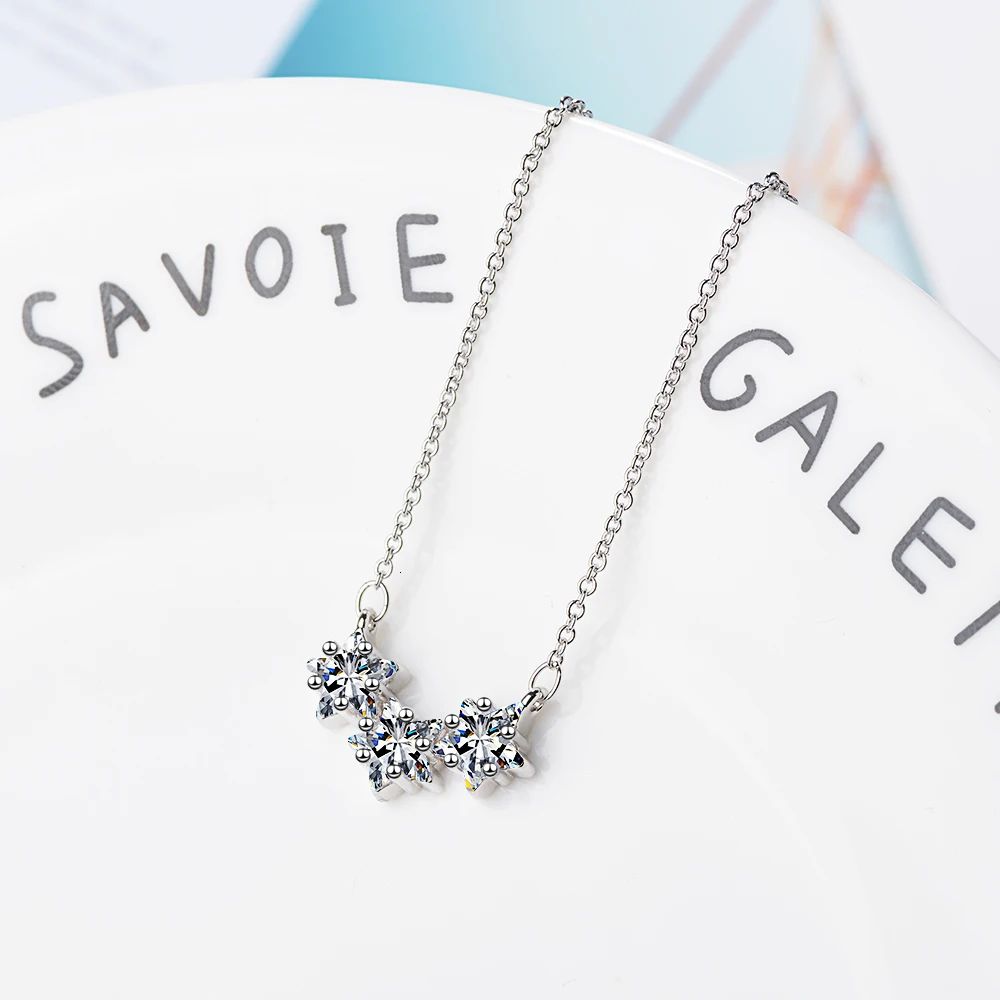 925 Sterling Silver Clavicle Chain Necklace Zirconia Star Pendant Necklace For Women S-n315
