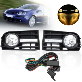 

2pcs White Lens Front Bumper Fog Light Lamp Grilles w/ Relay & Wiring Harness For VW Golf 5 2006 2007 2008 2009