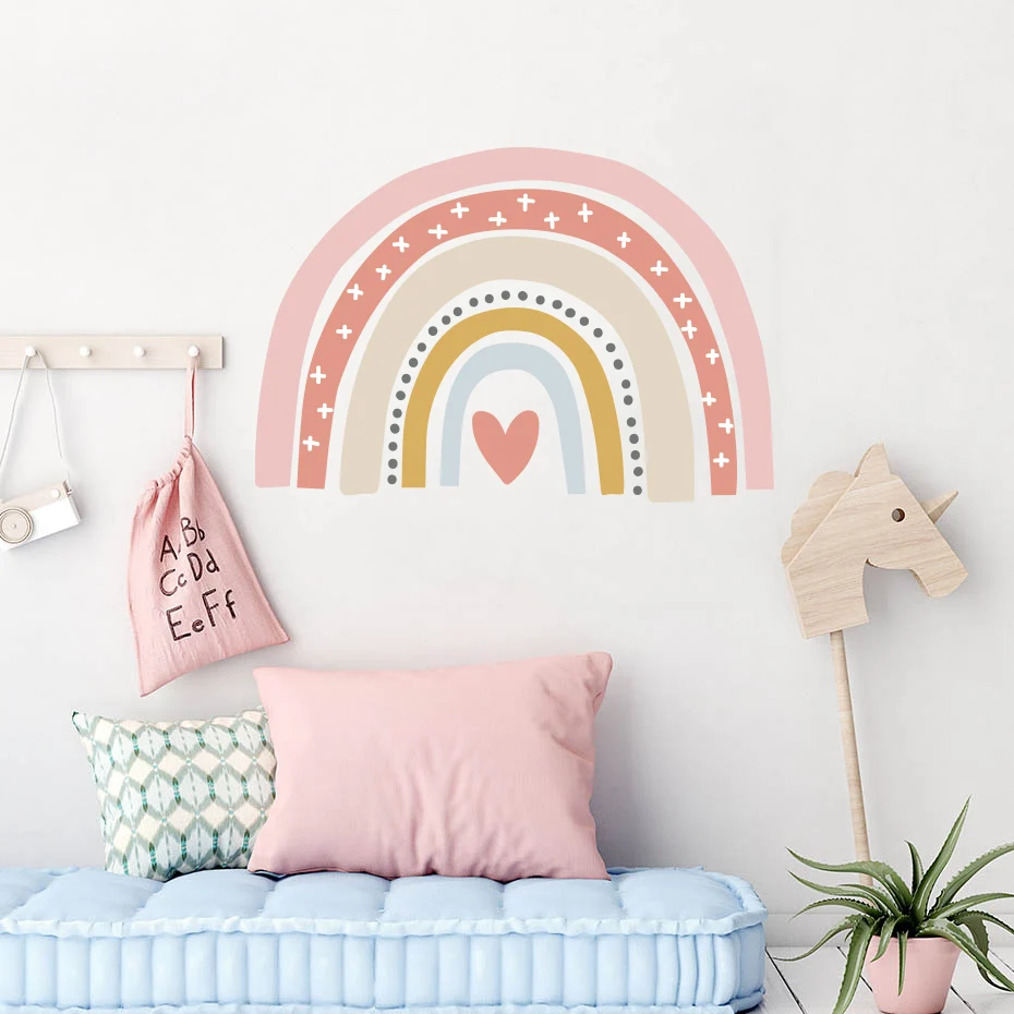 Art Stickers Wallpaper Posters Removable Nursery Rainbow Home-Decor Girls Bedroom Pink