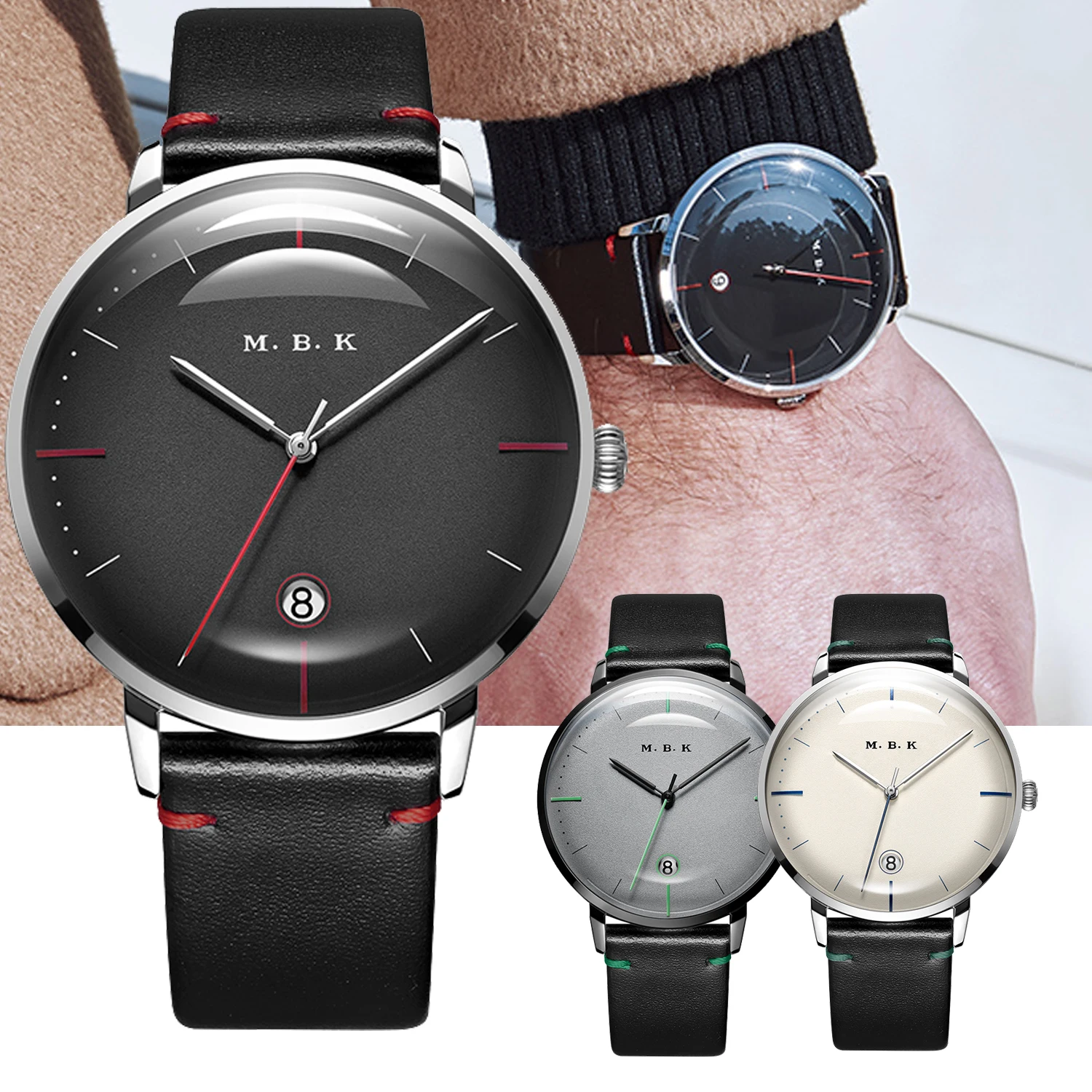 

MBK Luxury Dress Watch Men Genuine Leather Strap Black Watch Automatic Mechanical Watches Curved Sapphire Waterproof Date Watch