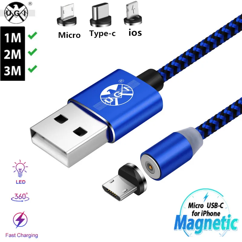 Магнитный кабель для быстрой зарядки 360 ° Micro/IOS/USB C 1 м 2 3 samsung S6 S7 S8 A50 A70 iPhone 5 6 7 8 X XS MAX