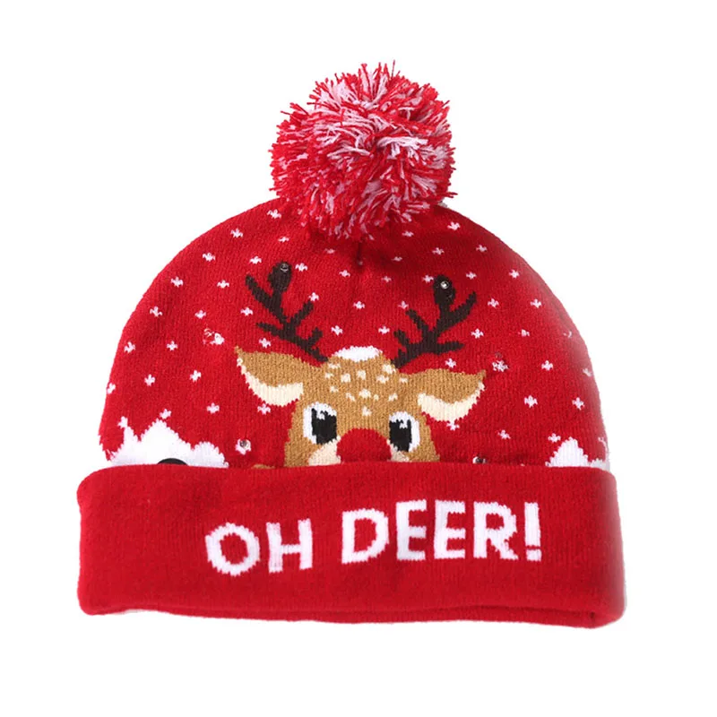 Детская Рождественская зимняя теплая вязаная шляпа для малышей, вязаная шапка, СВЕТОДИОДНЫЙ цветной головной убор для взрослых и детей