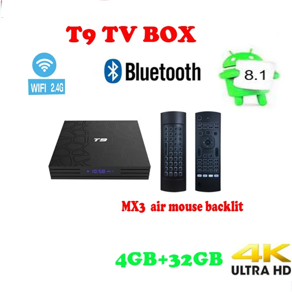 T9 tv box Android 8,1 RK3328 четырехъядерный 32 ГБ/64 Гб USB 3,0 4k медиаплеер - Цвет: 4G 32G MX3 air mouse