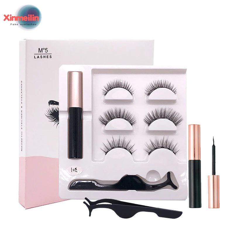 

MIX 3 Pairs Magnetic Eyelashes Lash Extensions Waterproof Magnet Eyeliner Long Lasting Natural False Lashes Tweezer Make Up Set