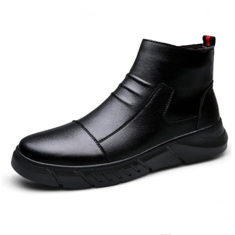 

Leather cowhide men's casual Martin boots high top men's shoes winter cotton shoes thickened warm snow boots man