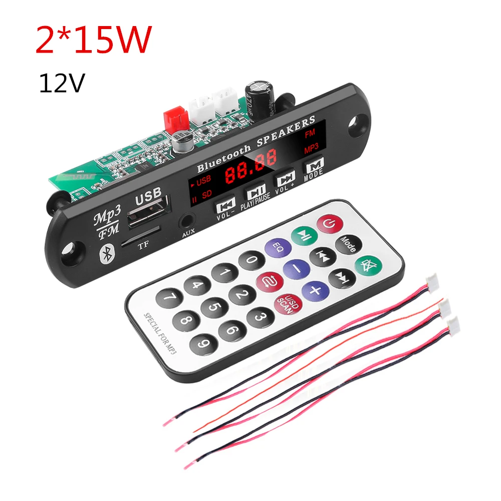 Car Audio USB TF FM Radio Module Wireless Bluetooth 12V MP3 WMA Decoder Board Support 2*15/25W Amplifier with Remote KEBIDU amplifier mp3 player,mp3 player,amplifier decoder board,mp3 bluetooth player