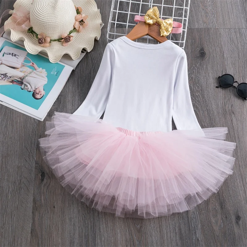 Детские комплекты одежды для первого дня рождения костюмы принцессы с длинными рукавами комплекты детской одежды с юбкой-пачкой Одежда для девочек с повязкой на голову Vestidos