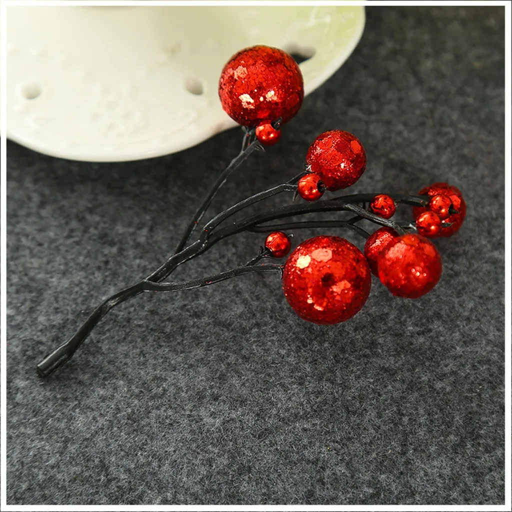 New Gold/Red Christmas Tree Cherry Decoration 5Pcs Artificial Flowers Auspicious Christmas Home Decor Plant Berries 1018#30