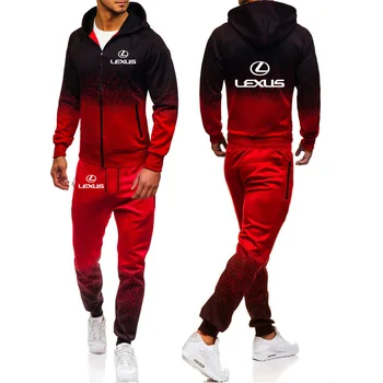 

Hoodies Men Lexus Car Logo Print Casual Harajuku Gradient color Hooded Fleece zipper Jacket Sweatshirt Sweatpants Suit 2pcs
