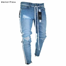 Новая разбитая Автомобильная ткань полоски Billionaire эластичные джинсы мужские джинсы для ног мужские узкие джинсы Рваные колени рваные джинсы