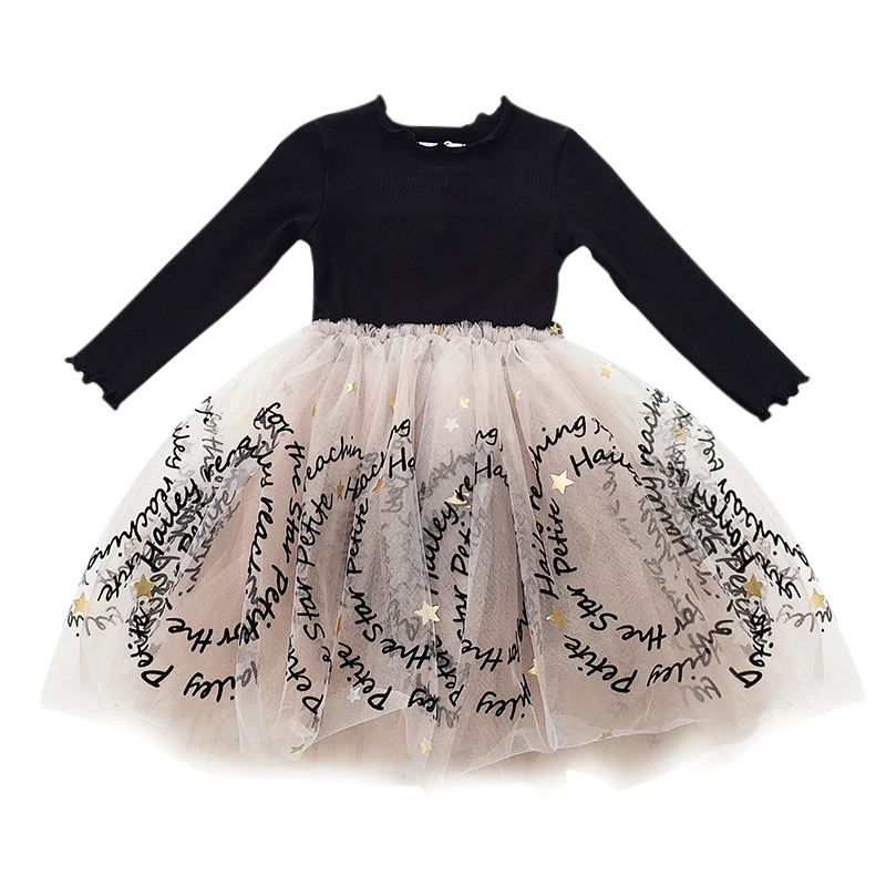 Г. Осенне-зимнее платье с фатиновой юбкой с блестками и звездами для девочек; детское блестящее свадебное платье с фатиновой юбкой; эксклюзивное Плиссированное шифоновое платье