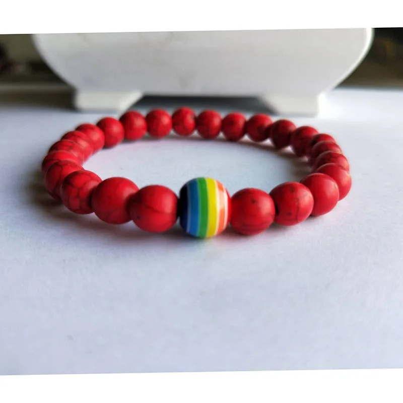 GVUSMIL Natural Stone Mix Beaded LGBT Rainbow Color Bracelets&ampBangle for Women Men Red Gifts Souvenirs Hot | Украшения и